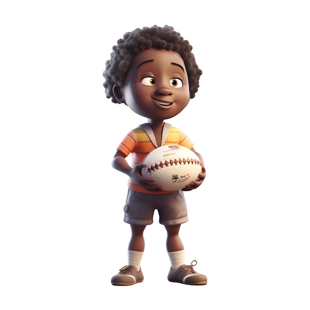 3D Render of an african american boy with rugby ball