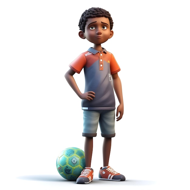 3D Render of an african american boy with soccer ball