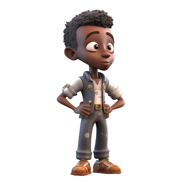 Photo 3d render of an african american boy with suspenders