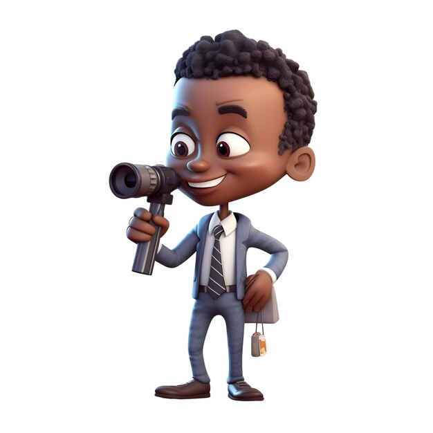 Photo 3d render of an african american businessman with binoculars