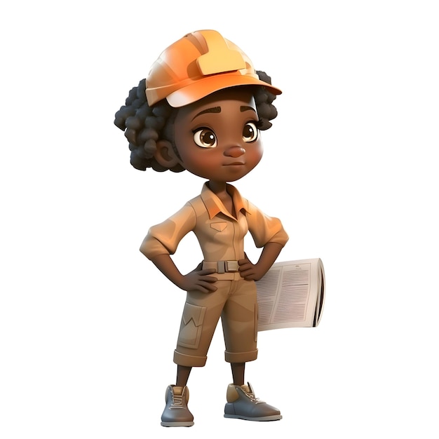 3D Render of an african american female builder with helmet