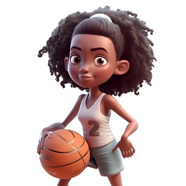 3D Render of an african american girl with basketball ball