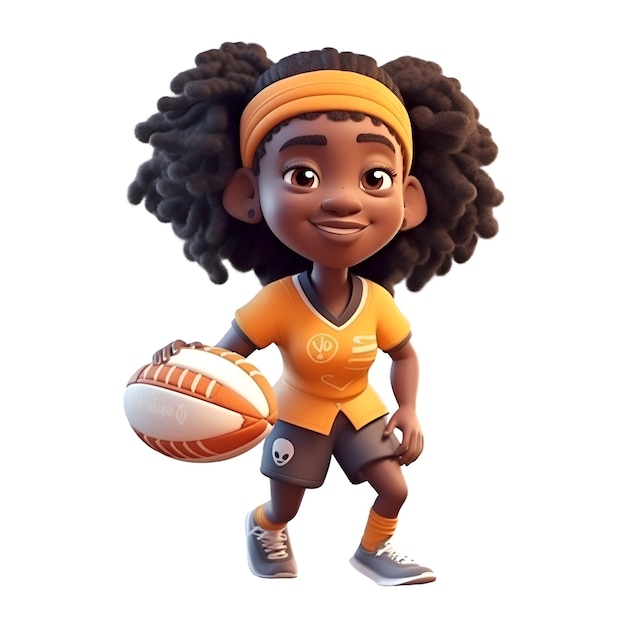 バスケットボールを持つアフリカ系アメリカ人の女の子の 3 D レンダリング