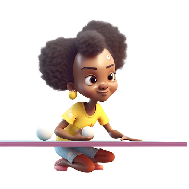 3D Render of an african american little girl playing tennis