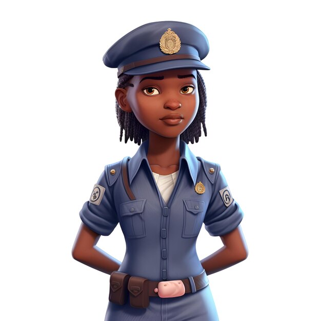 Foto rendering 3d di una poliziotta afroamericana isolata su sfondo bianco