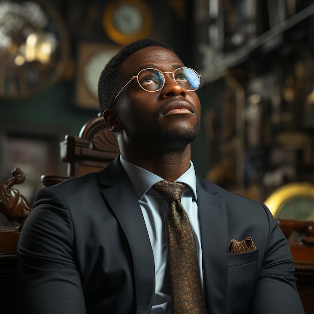 3D Render of an african business man with expression of thinking