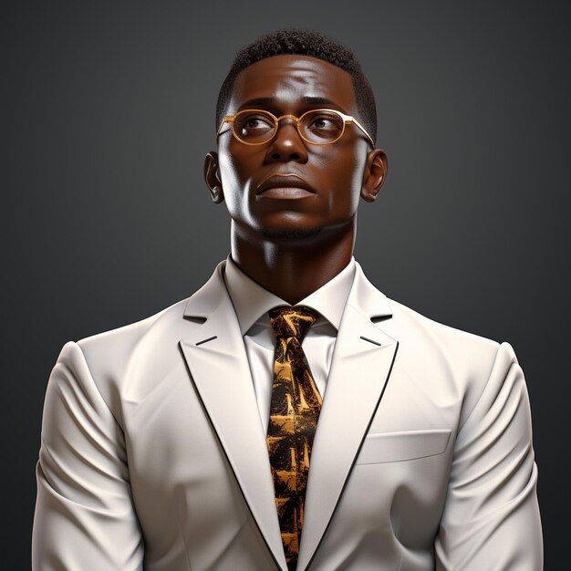 Photo 3d render of an african business man with expression of thinking