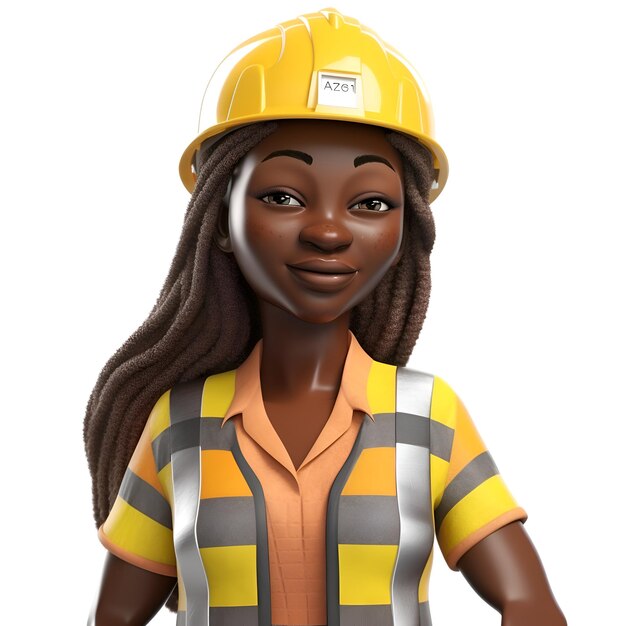 3D Render of an African Female Construction Worker with Yellow Hard Hat