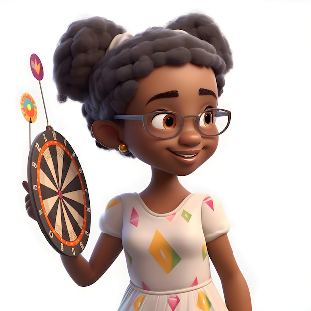 3D Render of an African Girl with dartboard and dartboard