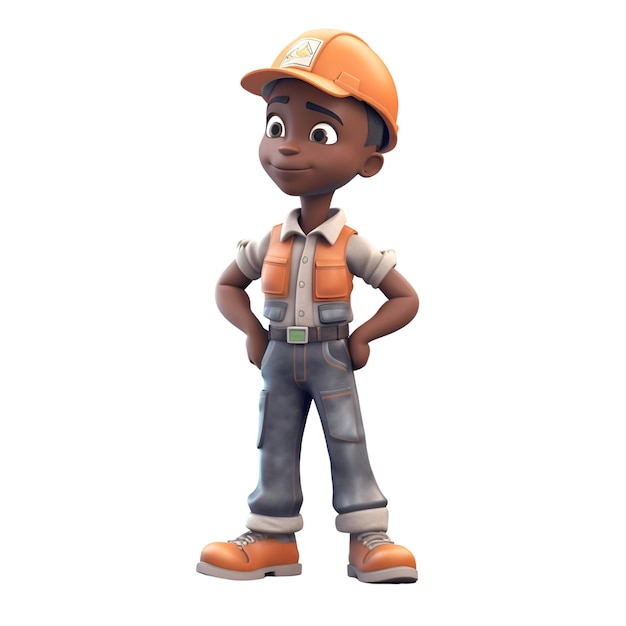 3D Render of an african worker with helmet and overalls