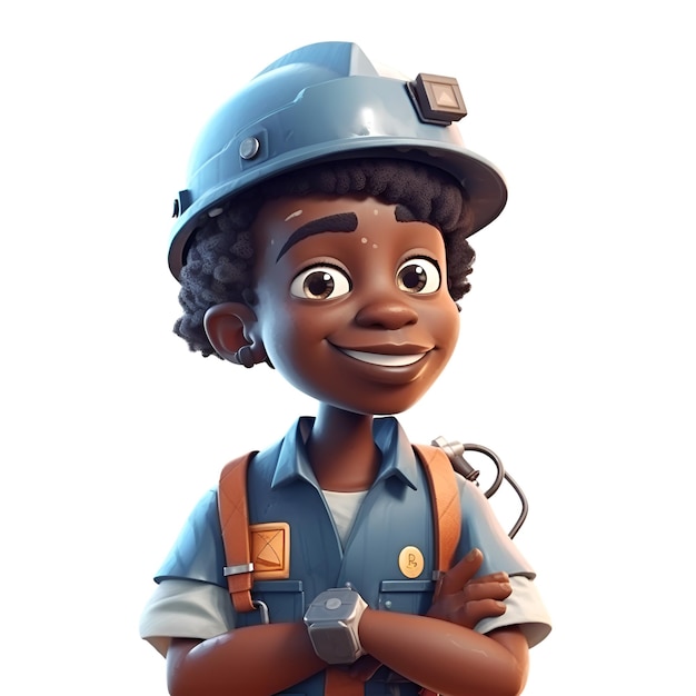 3D Render of an AfricanAmerican boy with a security helmet