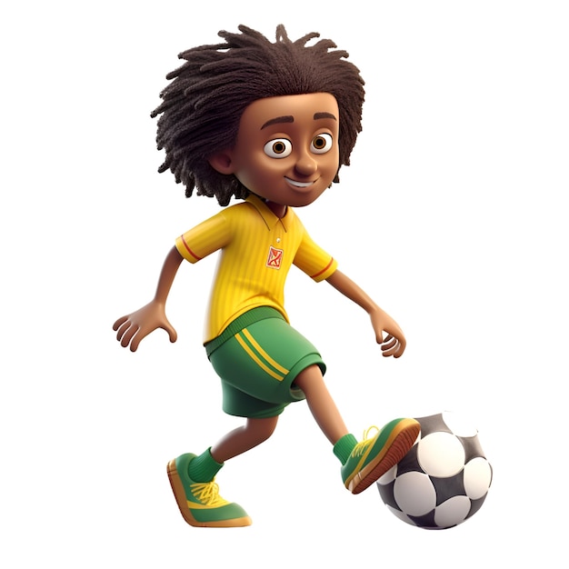 3D Render of an afro american boy with soccer ball