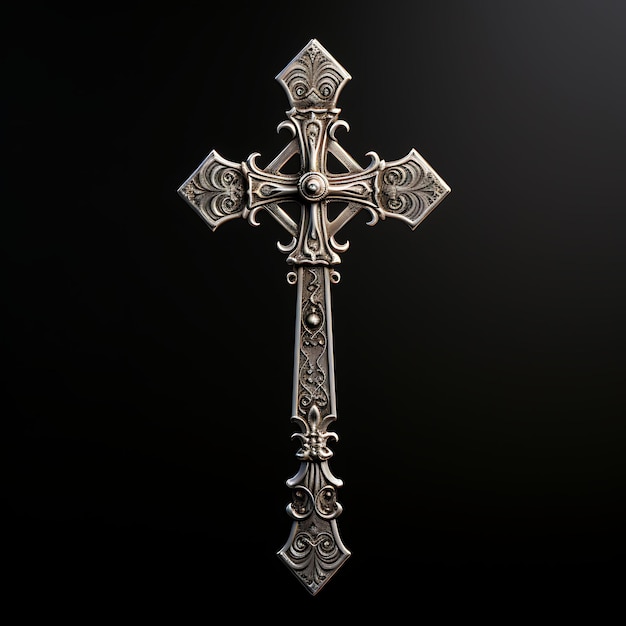 3D-рендер состаренного серебряного креста с кружевом ручной работы, сделанный Subs Страстная пятница, Пасхальная пальма