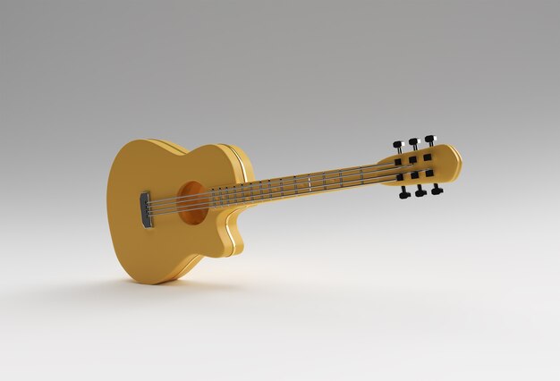 3D render akoestische gitaar op witte achtergrond 3d illustratie ontwerp.