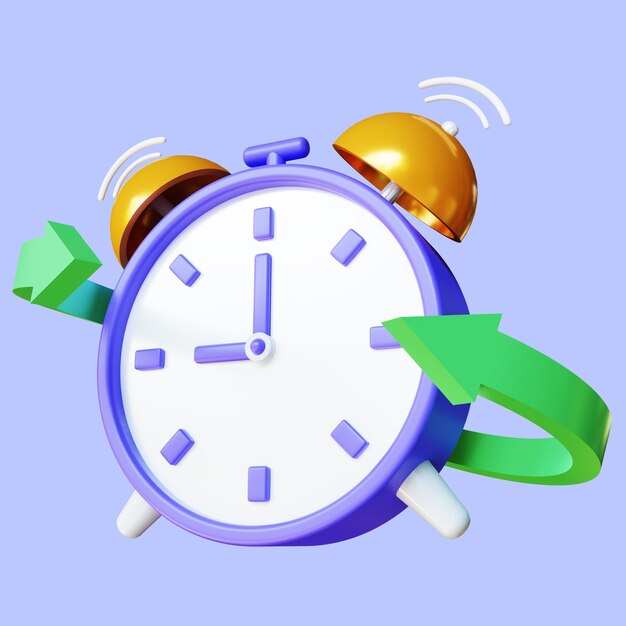 Photo 3d render alarm clock hurry up ringing watches with flash lightnings morning alert time countdown