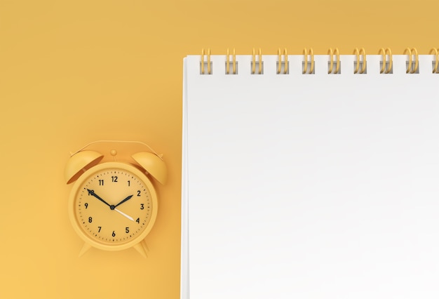 ノートブック付き3Dレンダリング目覚まし時計は、デザイン用のきれいな空白でモックアップします