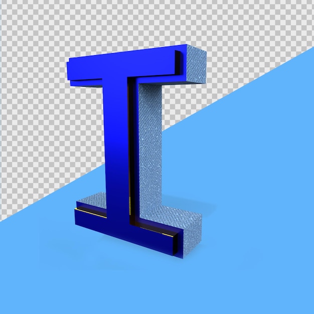 Photo 3d render alphabet blue i