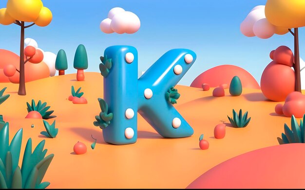 3d render of alphabet on the cartoonish landscape ai generated