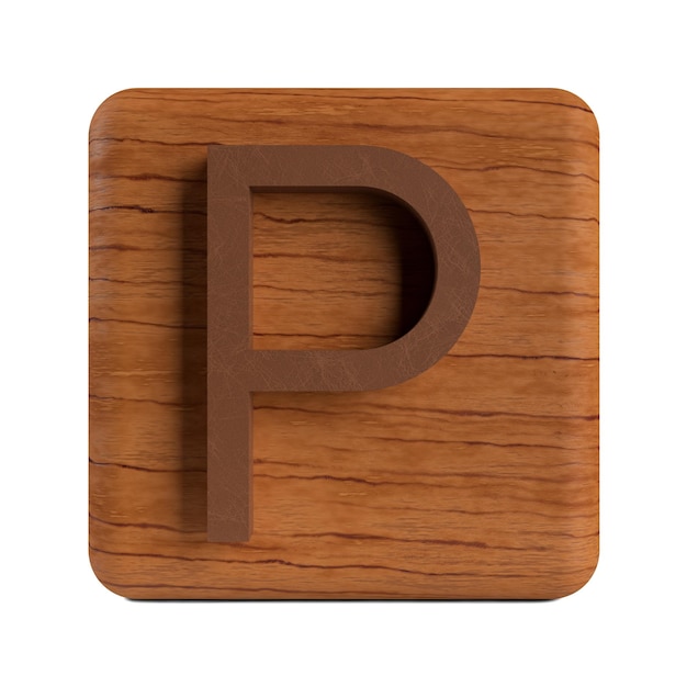 3d render the alphabet letter P made of wood