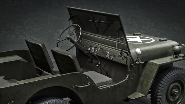 Foto rendering 3d di una jeep americana willys industria del gioco gamedev