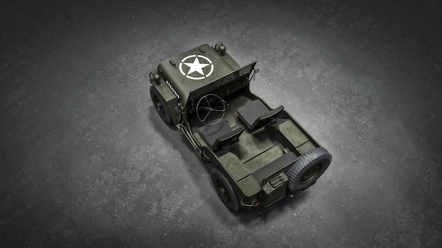Foto rendering 3d di una jeep americana willys industria del gioco gamedev