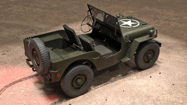 Photo 3d render of an american willys jeep game industry gamedev