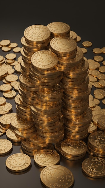 3D Render of Ancient Coin Pile of Coins Close Up Photography