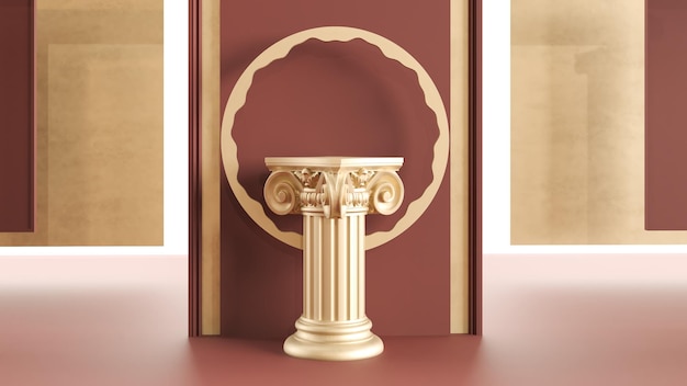 3D render of ancient gold column display podium Podium for display product