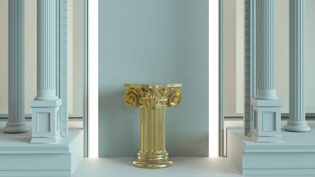 3D render of ancient gold column display podium Podium for display product