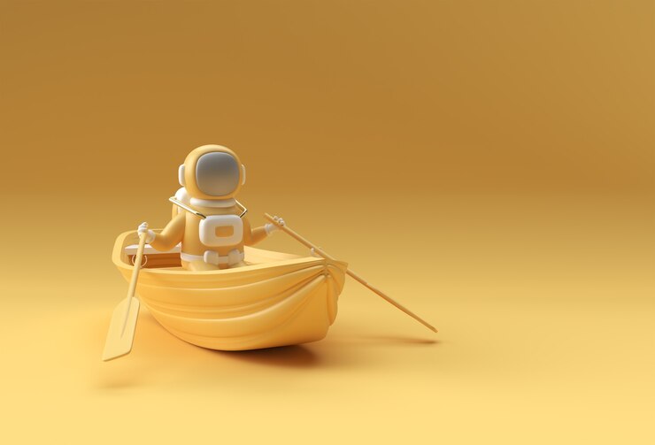  3d render of a astronaut fun on boat 3d illustration