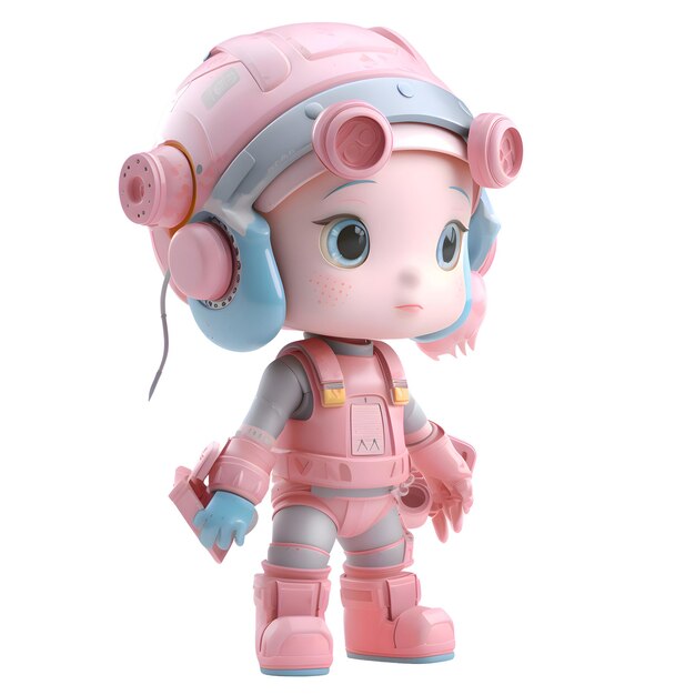 3D Render of an Astronaut Girl with Headphones and Helmet