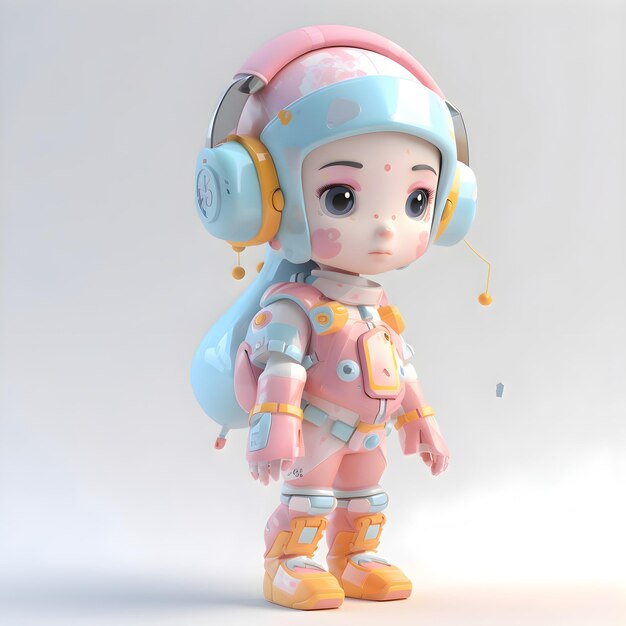 3D Render of an Astronaut Girl with a helmet and headphones
