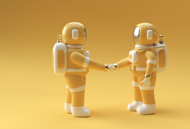 Foto 3d render astronaut hand schudden gebaar 3d illustratie ontwerp.