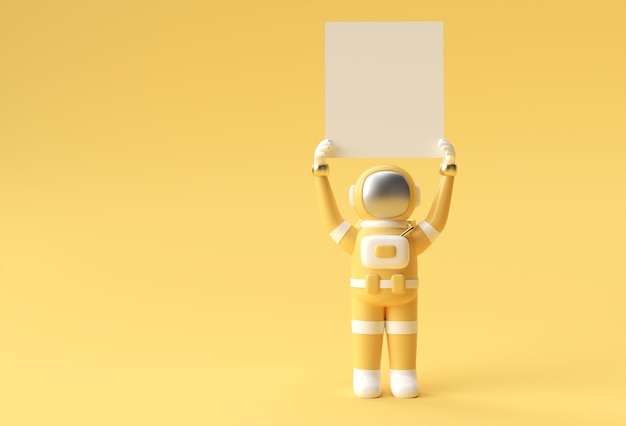 3D Render Astronaut Holding a White Banner 3D Illustration Design.