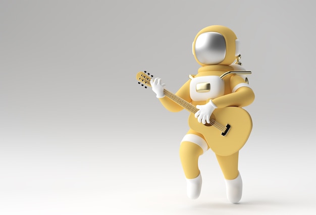 3D render Astronaut in het spelen van gitaar 3d illustratie Design.