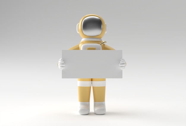 3d render astronaut met een witte banner 3d illustratie ontwerp.