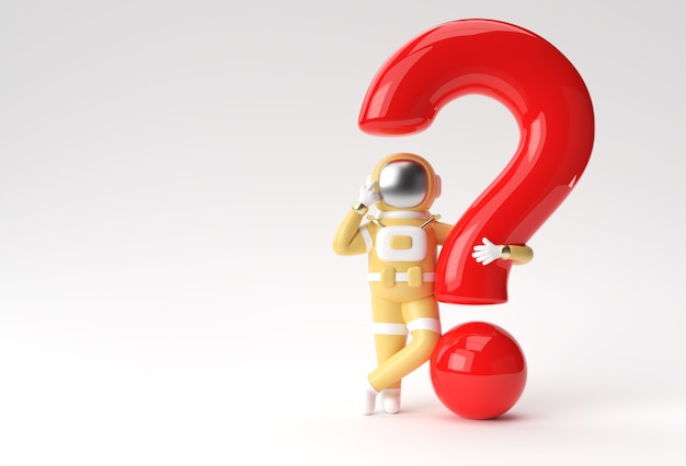 3D render astronaut met vraagteken denken, teleurstelling, vermoeide blanke gebaar's 3d illustratie ontwerp.