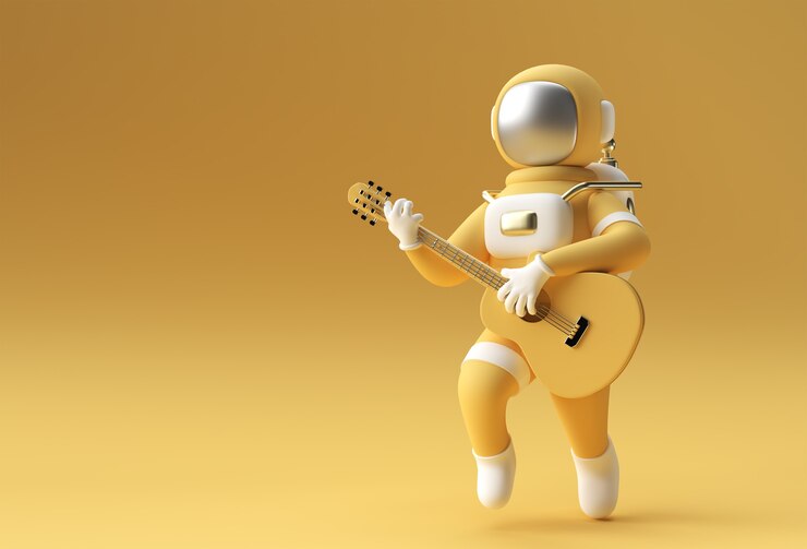 3d render astronaut in playing guitar 3d illustration design