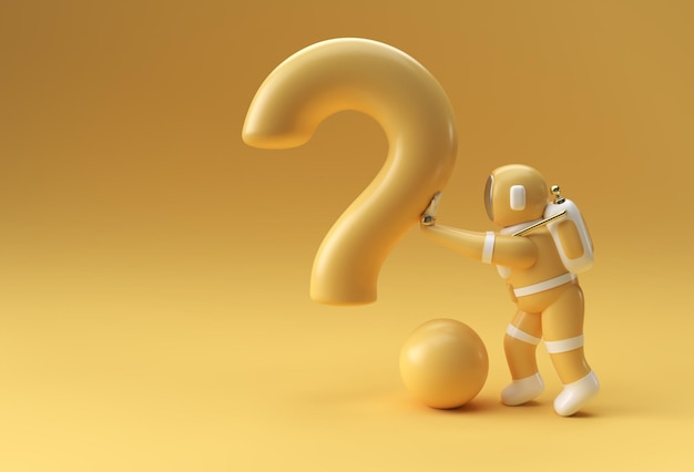 3d Render Astronaut Pushing Question Mark 3d illustration Design