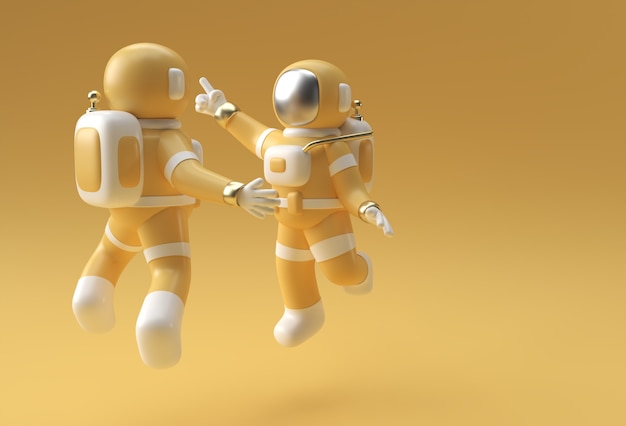 Foto 3d render astronaut springen in actie 3d illustratie design.