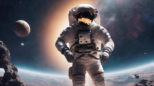 3d render astronaut springen in actie 3d illustratie ontwerp