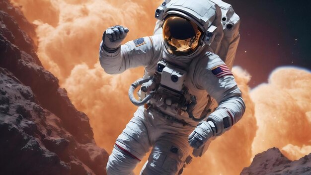 3d render astronaut springen in actie 3d illustratie ontwerp