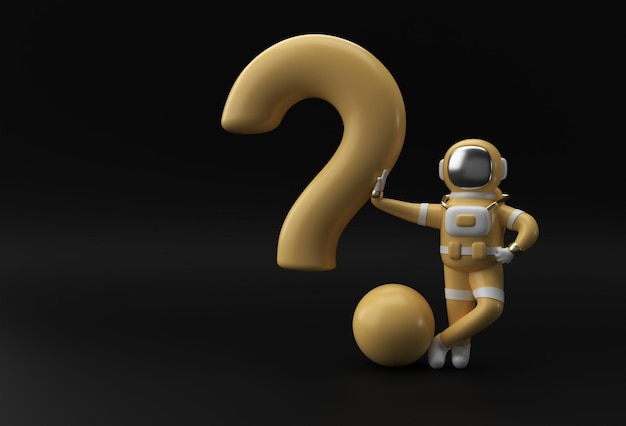 Rendering 3d astronauta in piedi con punto interrogativo illustrazione 3d design