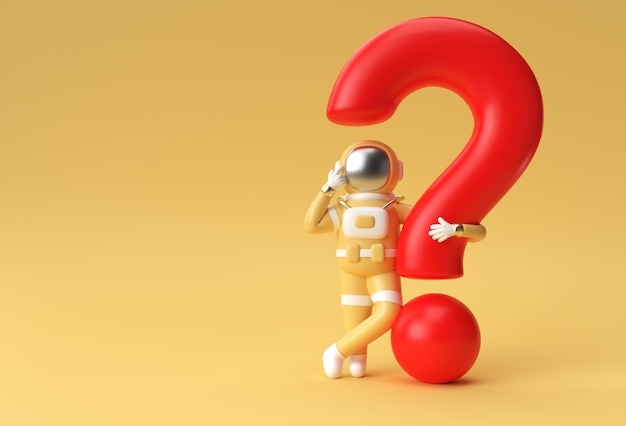 3d Render Astronaut with Question Mark think, Disappointment, Tired Caucasian Gesture's 3d illustration Design.