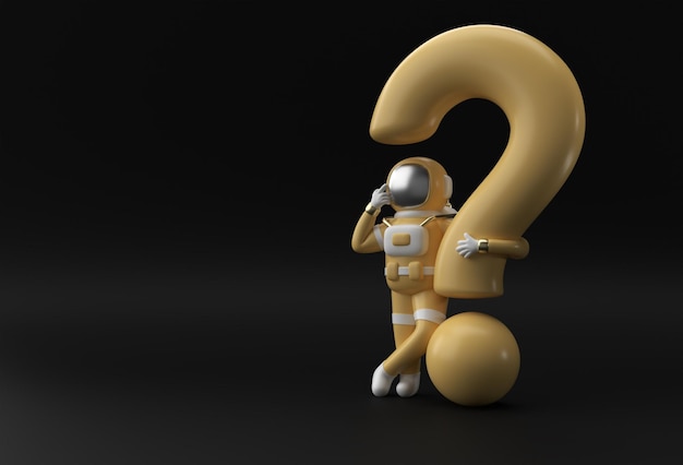 3d Render Astronaut with Question Mark think Disappointment Tired Caucasian Gesture's 3d illustration Design