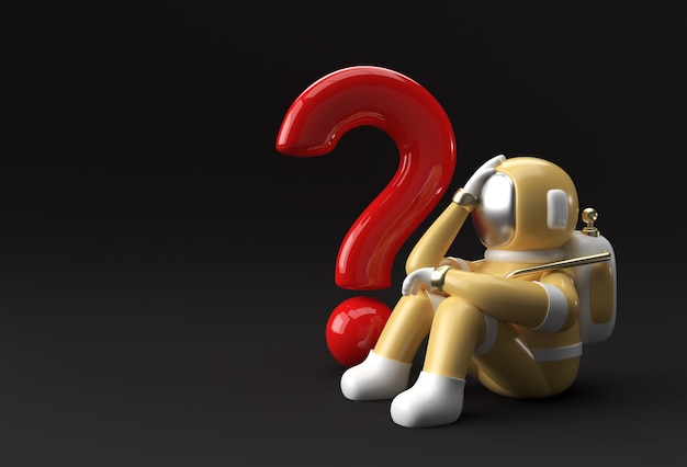 3d Render Astronaut with Question Mark think, Disappointment, Tired Caucasian Gesture's 3d illustration Design.