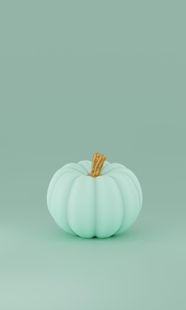 3D render Autumn background Gently turquoise pumpkin 3d illustration