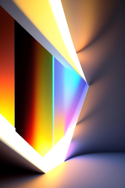 3d render of a background Abstract light reflecting off prisms on a white wall