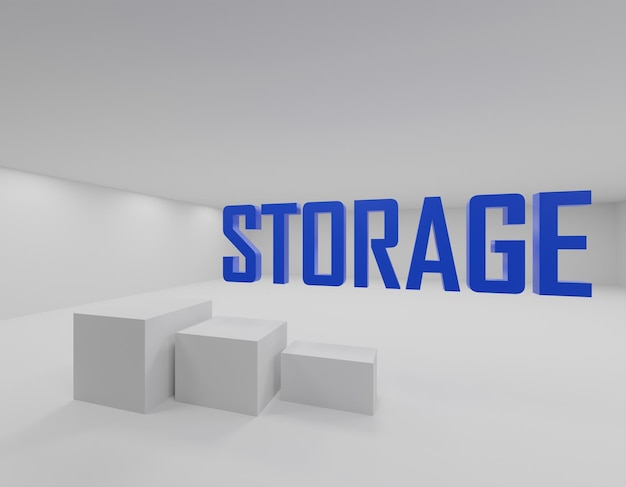 3d render background banner with inscription storage white color
