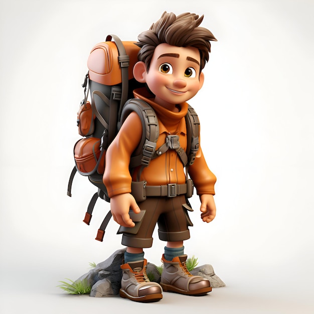 Photo 3d render of a backpacker with a big smile on his face